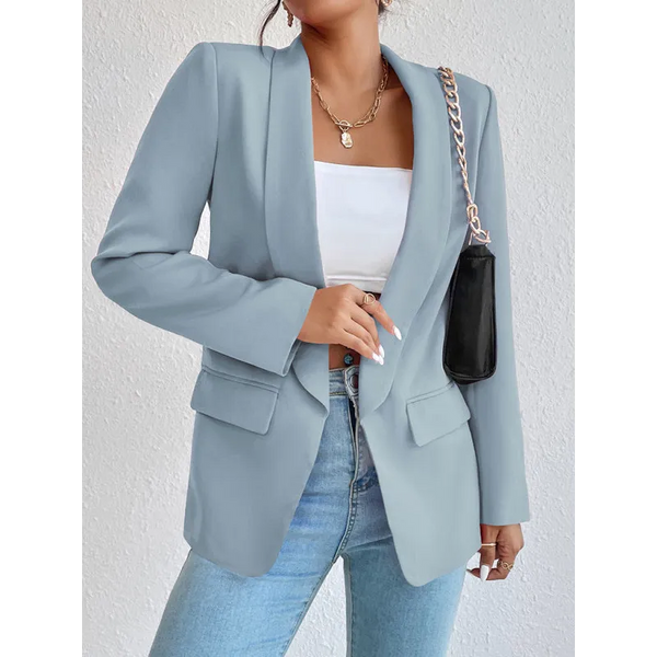 Solid color lapel long-sleeved small blue suit jacket - Mist