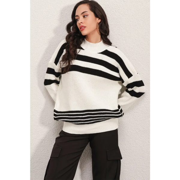 Striped Black and White Sweater - Shirts & Tops
