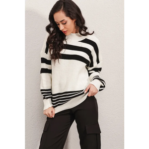 Striped Black and White Sweater - Shirts & Tops