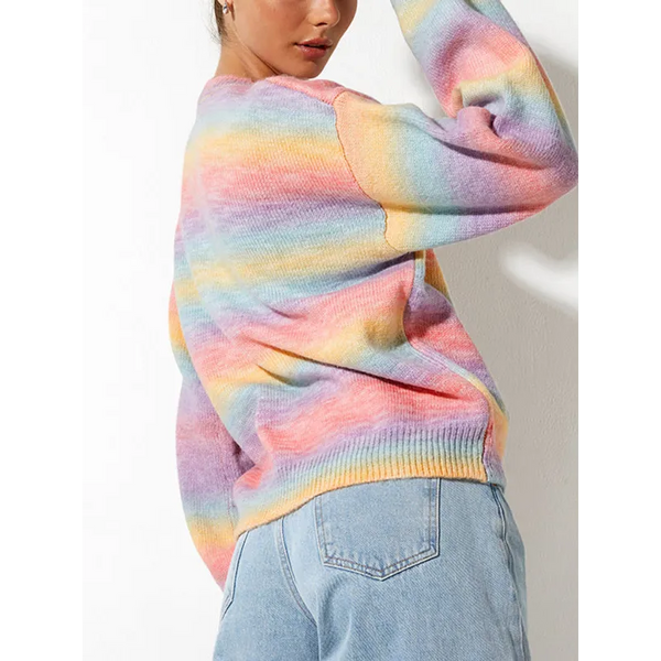 Striped Ombre Crew Neck Drop-Shoulder Sleeve Casual Sweater