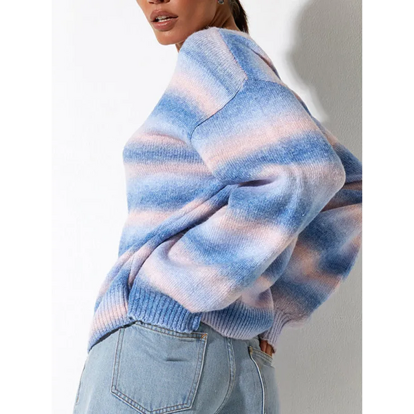 Striped Ombre Crew Neck Drop-Shoulder Sleeve Casual Sweater