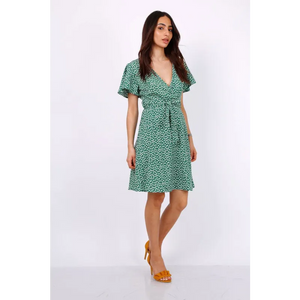 Summer Green Daisy Dot Wrap Front Mini Dress - Dresses