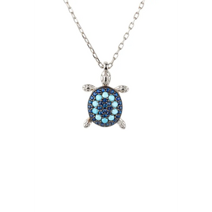 Turtle Turquoise Blue Pendant Necklace Silver - Necklaces