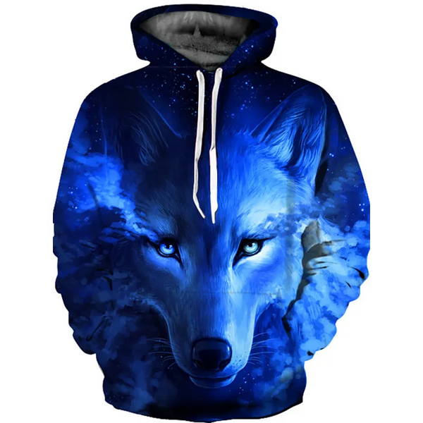 Unisex Wolf Pattern Hoodie - Blue / S - Shirts & Tops