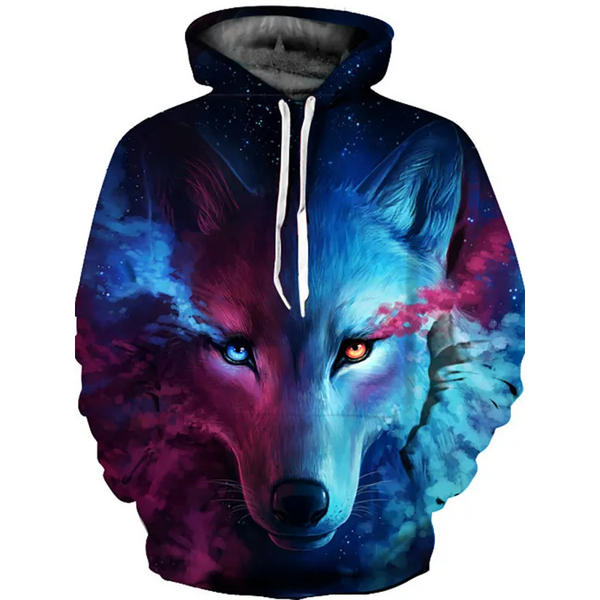 Unisex Wolf Pattern Hoodie - Purple / S - Shirts & Tops