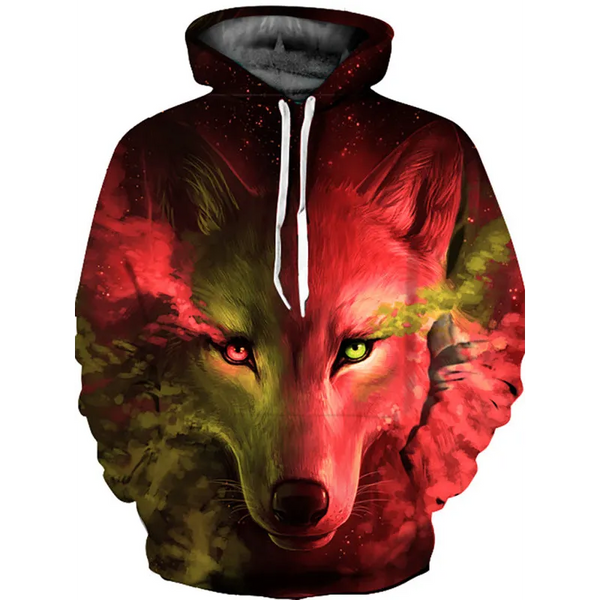 Unisex Wolf Pattern Hoodie - Red / S - Shirts & Tops