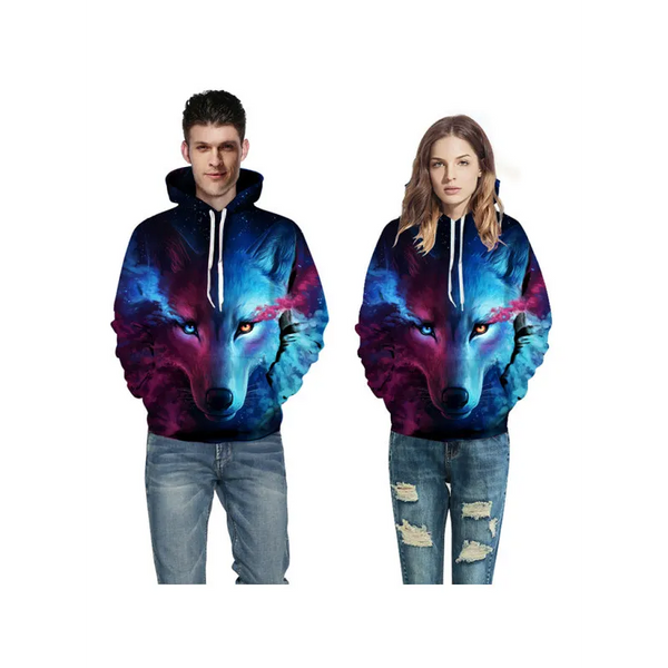 Unisex Wolf Pattern Hoodie - Shirts & Tops