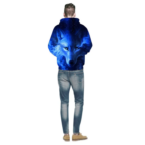 Unisex Wolf Pattern Hoodie - Shirts & Tops