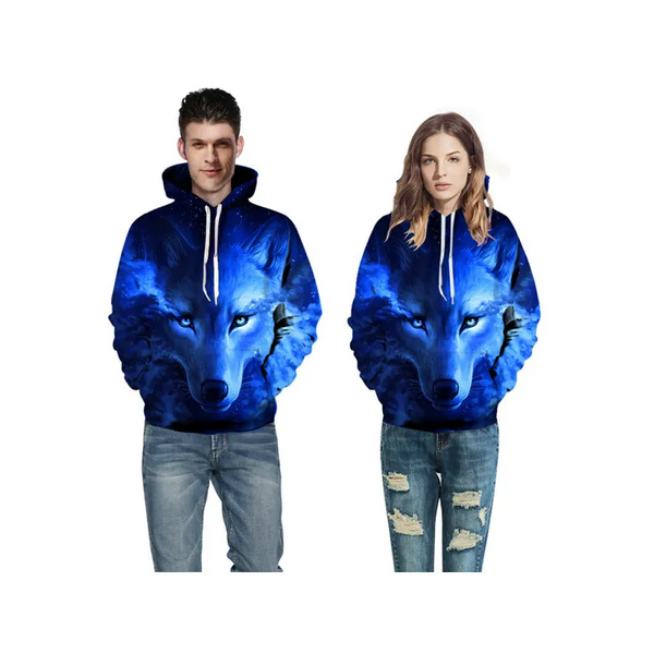 Unisex Wolf Pattern Hoodie - Shirts & Tops