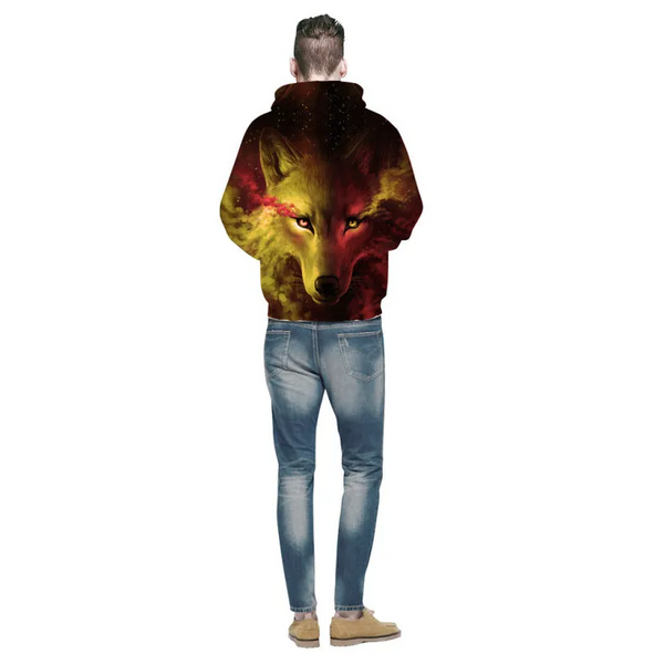 Unisex Wolf Pattern Hoodie - Shirts & Tops