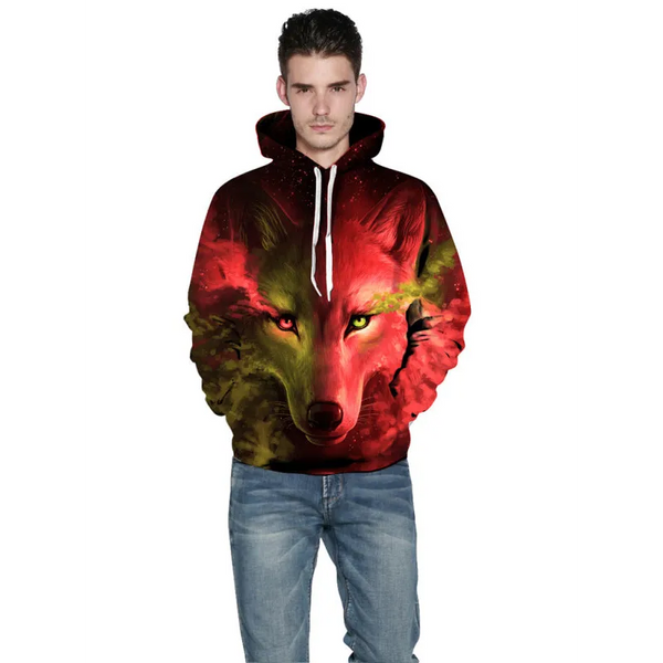 Unisex Wolf Pattern Hoodie - Shirts & Tops