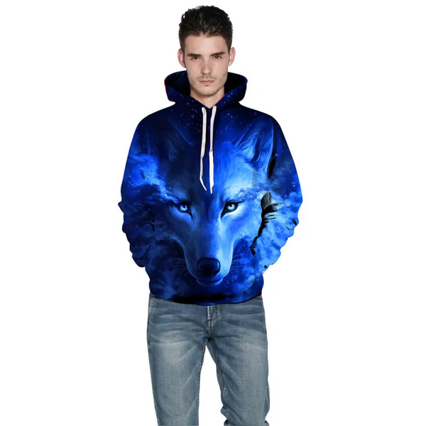 Unisex Wolf Pattern Hoodie - Shirts & Tops