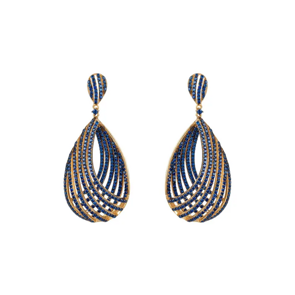 Vortex Teardrop Earring Sapphire Blue Cz Gold - Earrings