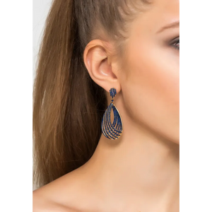 Vortex Teardrop Earring Sapphire Blue Cz Gold - Earrings