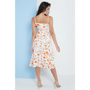 White Floral Print Cami Midi Dress - Dresses
