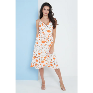 White Floral Print Cami Midi Dress - Dresses