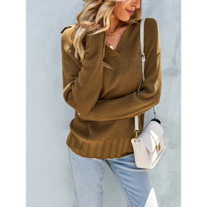 Womanly shirt collar sweater top - Brown / S - Shirts & Tops