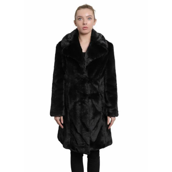 Women’s Faux Fur Large Lapel Mid Length Coat - Coats &