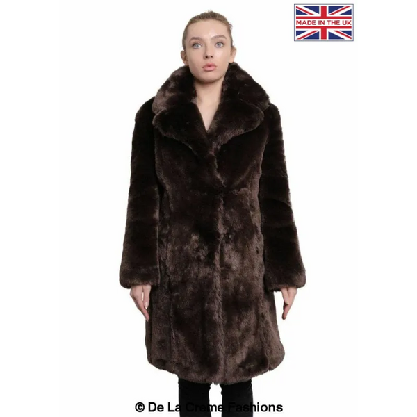 Women’s Faux Fur Large Lapel Mid Length Coat - Coats &