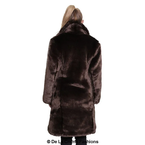 Women’s Faux Fur Large Lapel Mid Length Coat - Coats &