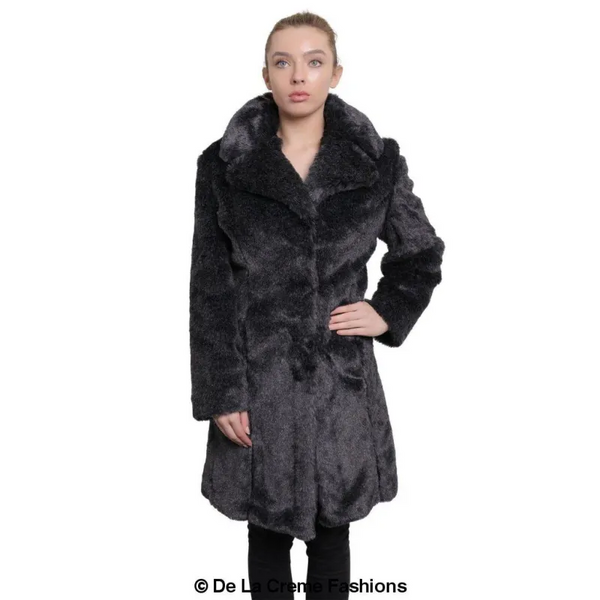 Women’s Faux Fur Large Lapel Mid Length Coat - Coats &