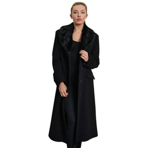 Women’s Oversized Faux Fur Collar Long Coat - Coats &