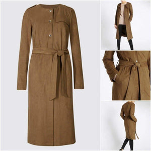 Women’s Tan Brown Suedette Longline Duster Coat - Coats &