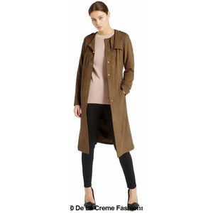 Women’s Tan Brown Suedette Longline Duster Coat - Coats &