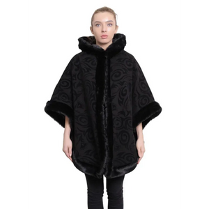 Women’s Tribal Print Fur Lined Hooded Cape - Coats & Jackets