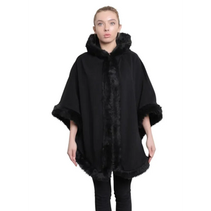 Women’s Wool & Cashmere Blend Fur Lined Hooded Cape