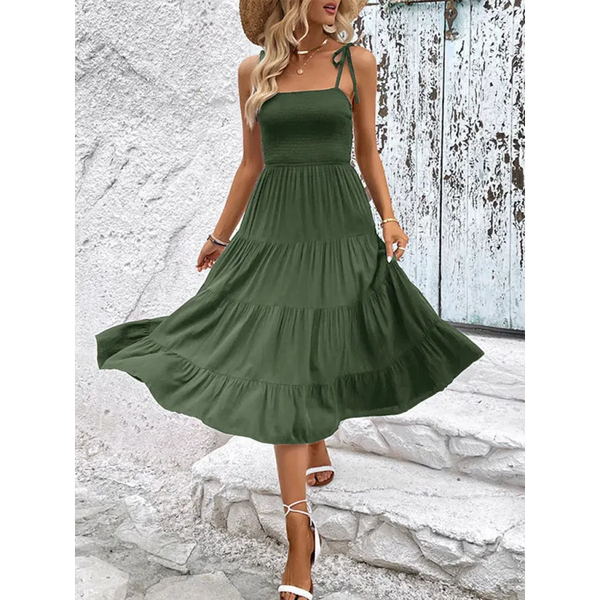 Women’s Backless Solid Color Camisole Sexy Dress - Green / S