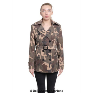 Women’s Camo Print Double Breasted Short Coat - Jackets &