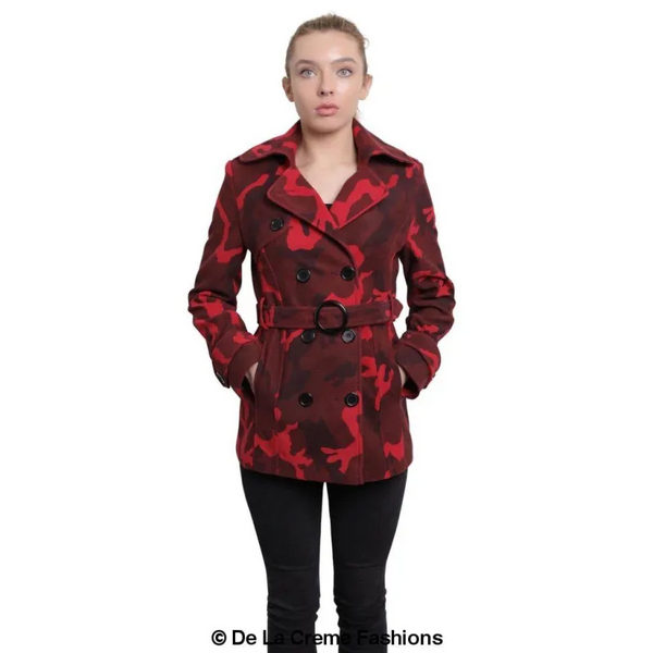 Women’s Camo Print Double Breasted Short Coat - Jackets &