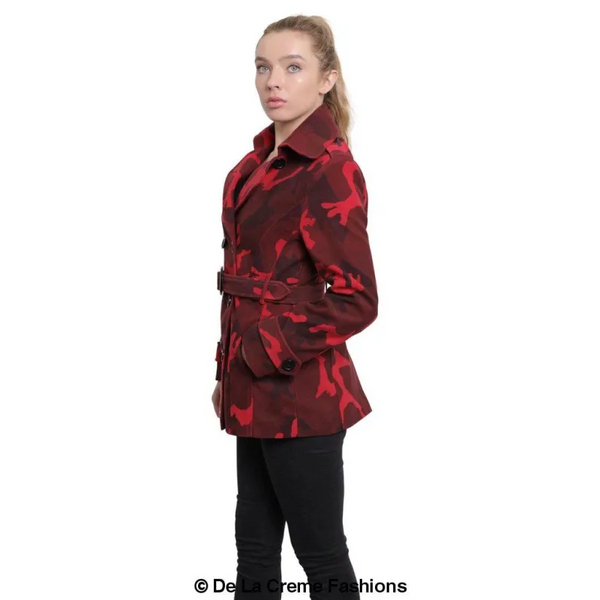 Women’s Camo Print Double Breasted Short Coat - Jackets &