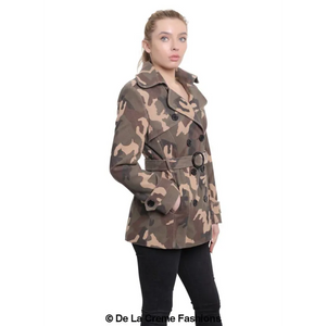 Women’s Camo Print Double Breasted Short Coat - Jackets &