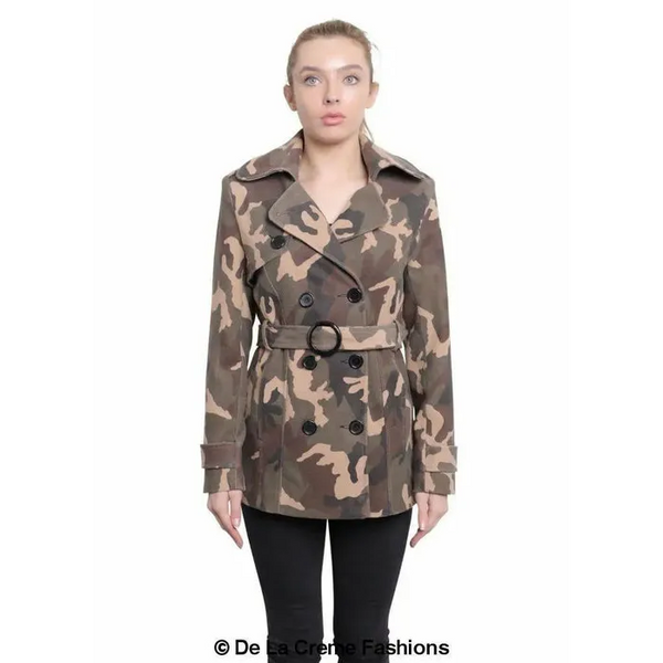 Women’s Camo Print Double Breasted Short Coat - UK 8/EU