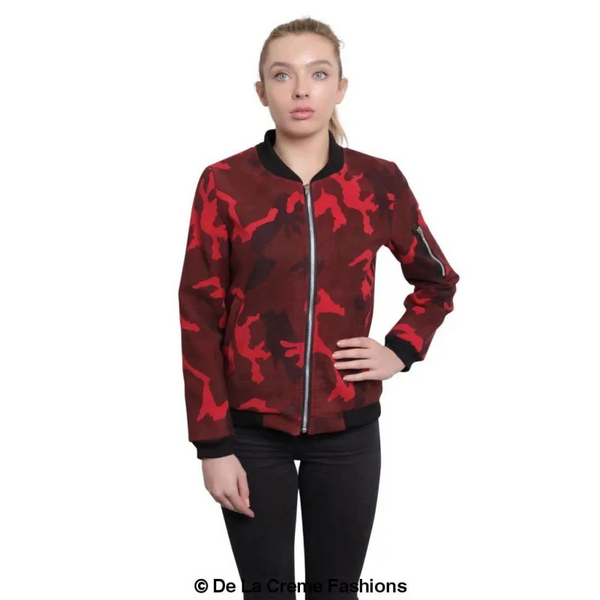 Women’s Camo Zip-Thru Varsity Bomber Jacket - Coats &
