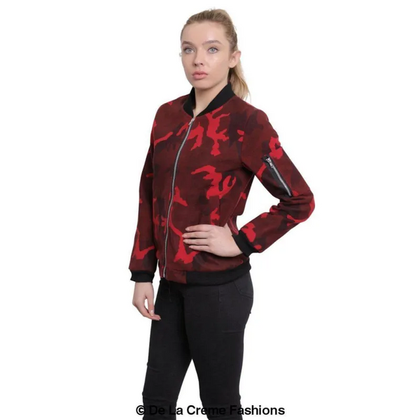 Women’s Camo Zip-Thru Varsity Bomber Jacket - Coats &