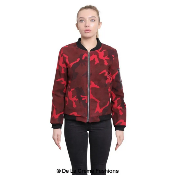 Women’s Camo Zip-Thru Varsity Bomber Jacket - Coats &