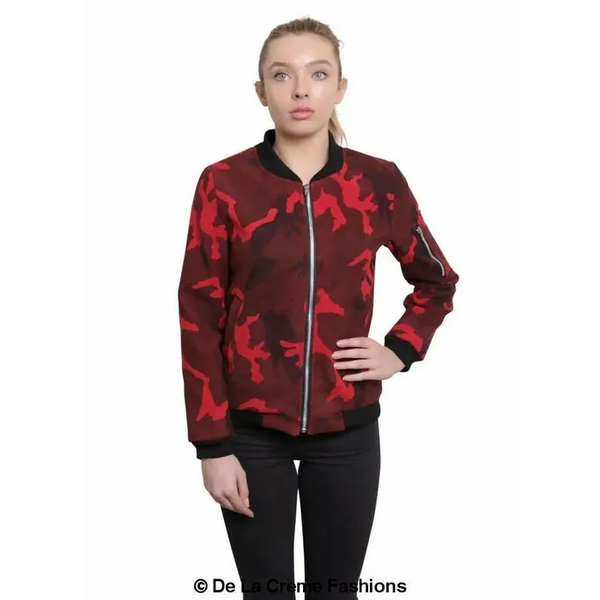 Women’s Camo Zip-Thru Varsity Bomber Jacket - S (UK 8-10) /