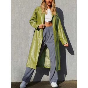 Women’s Casual Windbreaker Leather Jacket - Olive green / S
