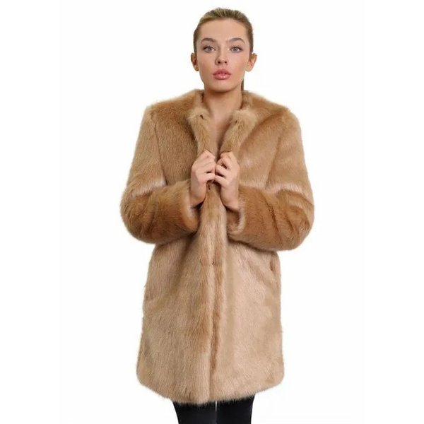 Womens Faux Fur Classic Coat - UK 10/EU 38/US 6 / Camel -