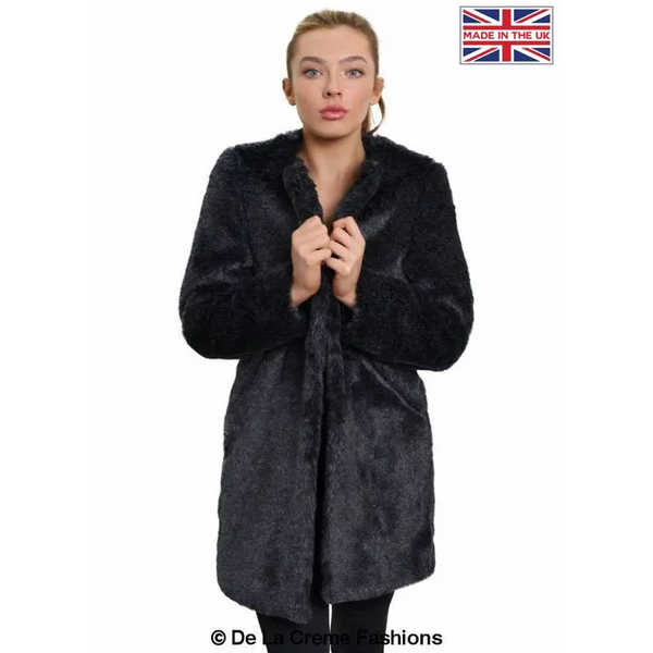 Womens Faux Fur Classic Coat - UK 10/EU 38/US 6 / Grey -