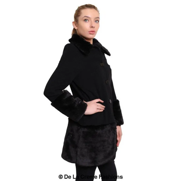 Women’s Faux Fur Trim Wool Mix Coat - Coats & Jackets