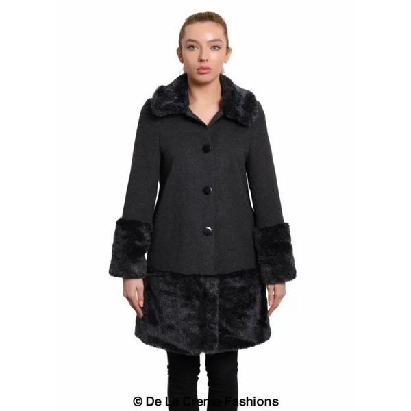 Women’s Faux Fur Trim Wool Mix Coat - Coats & Jackets