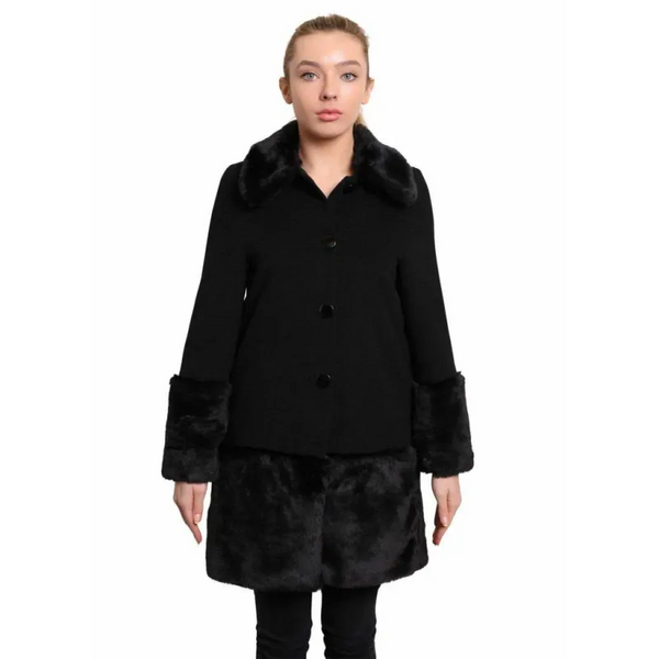 Women’s Faux Fur Trim Wool Mix Coat - Coats & Jackets