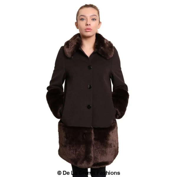 Women’s Faux Fur Trim Wool Mix Coat - Coats & Jackets