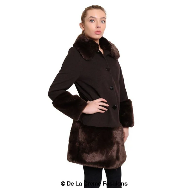 Women’s Faux Fur Trim Wool Mix Coat - Coats & Jackets