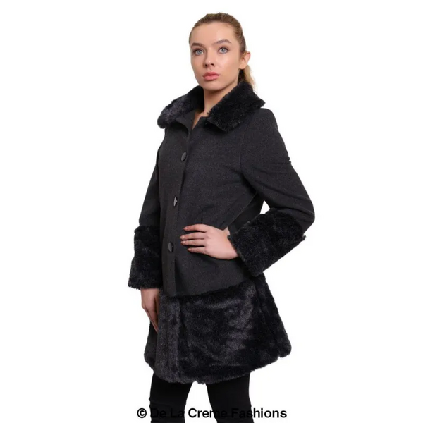 Women’s Faux Fur Trim Wool Mix Coat - Coats & Jackets