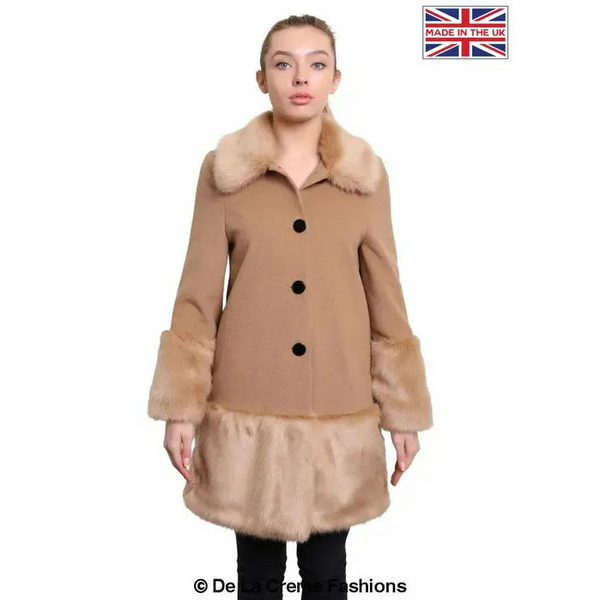 Women’s Faux Fur Trim Wool Mix Coat - UK 12/EU 40/US 8 /